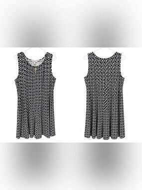 HAANI Woman Black & White Geometric Sleeveless Fit & Flare Dress | Size 3X
